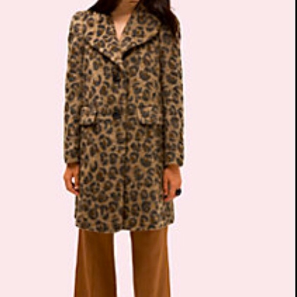Kate Spade Leopard Wool Coat Size 00 Animal Print Long Jacket Winter Outerwear - Picture 1 of 15